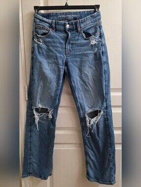 American Eagle Outfitters Distressed Blue Wide Leg Jeans